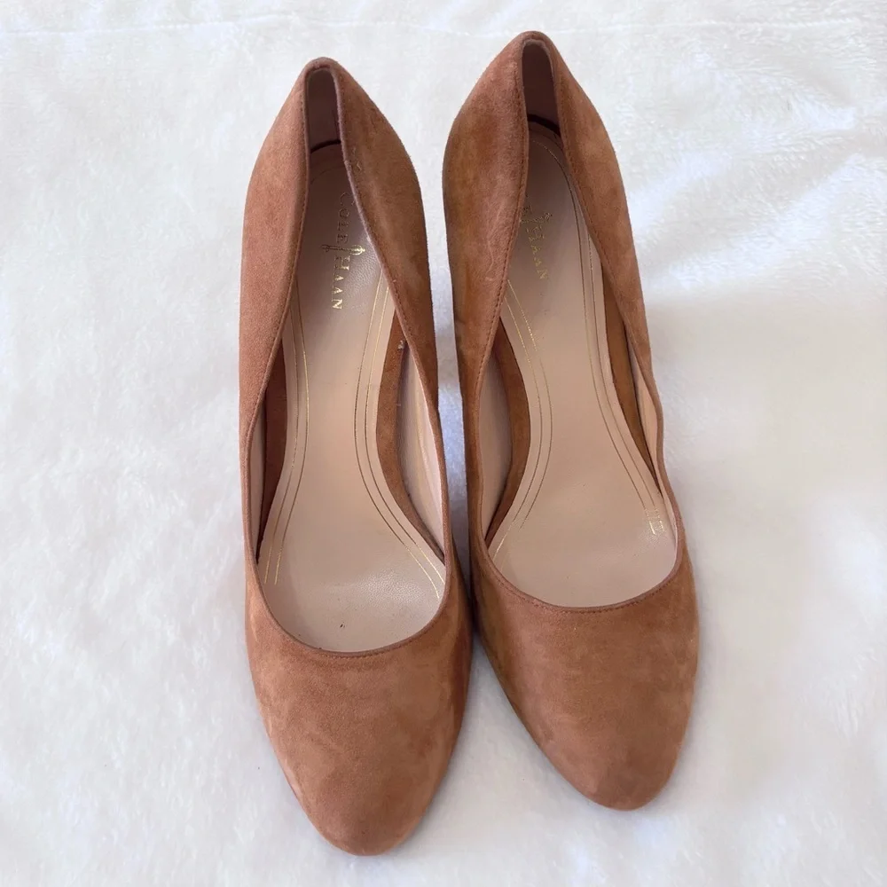 Cole Haan Chelsea Flared Block Heel High Pumps Size 10.5 Tan Chestnut Color